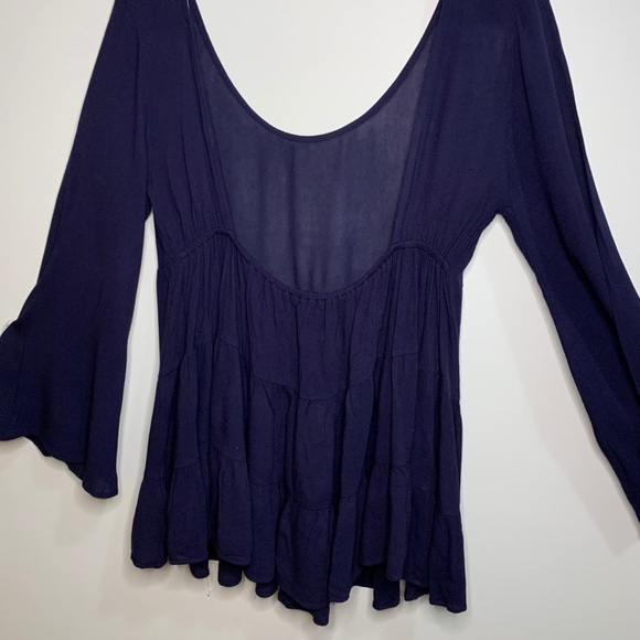 Cherish Peasant Top Navy Blue Large Long Sleeve - Picture 4 of 12